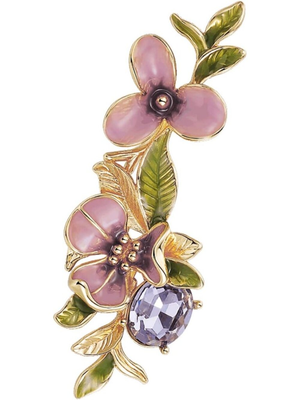 Handcrafted Floral Brooch Pins with Crystals | Green Leaf Enamel Jewelry